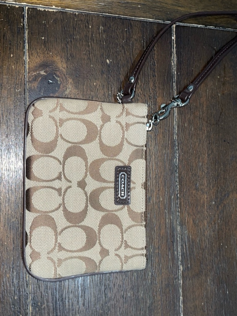 Coach Tan & Brown Signature Canvas Wristlet